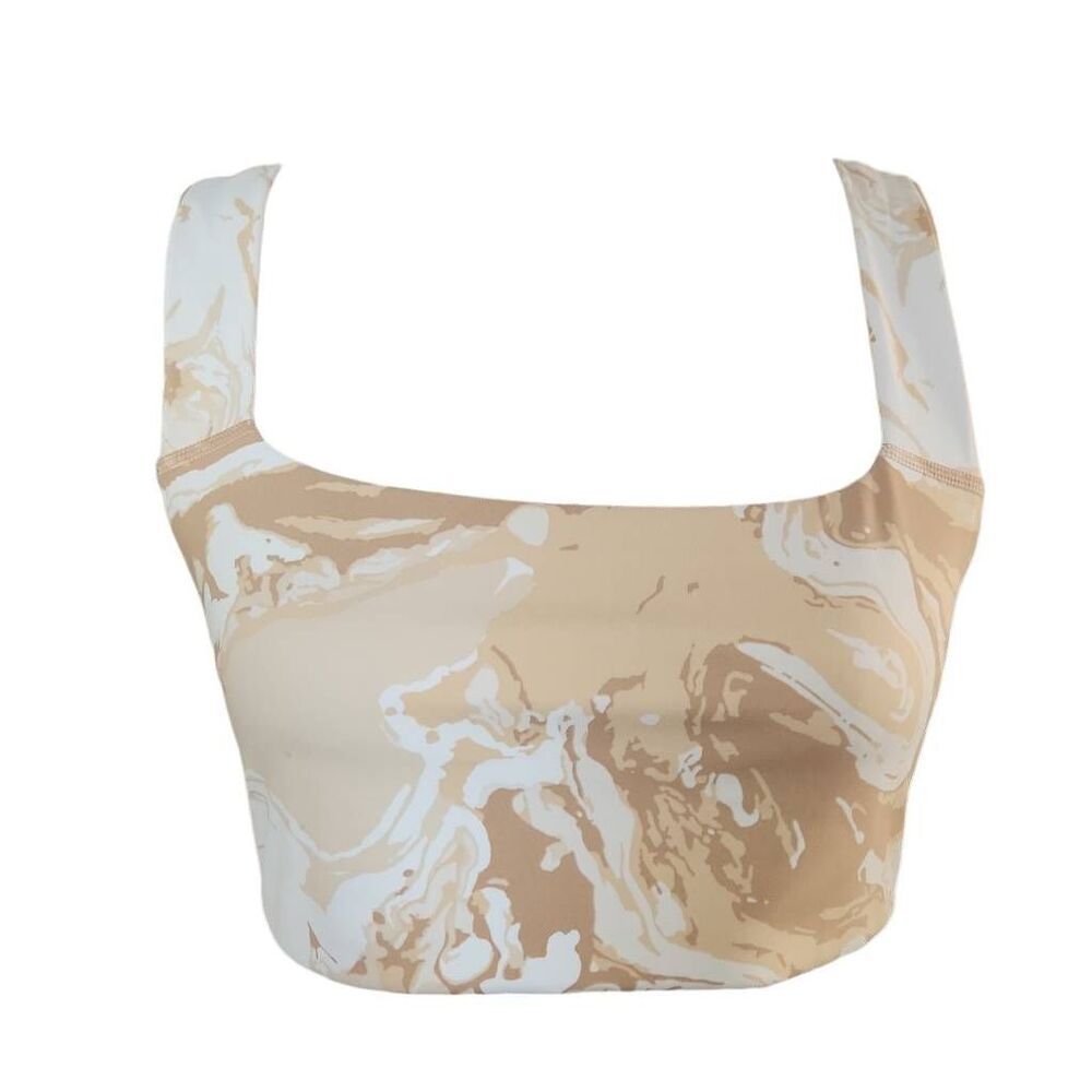 Offline by Aerie Women's Size Large Tan White Marble Wide Strap Bikini Top